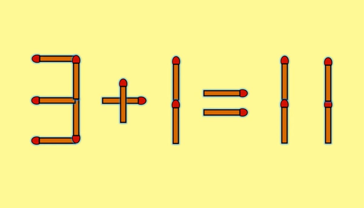 Imagine Stire Test IQ cu chibrituri | Mutați un singur băț, pentru a corecta 3 + 1 = 11 | 2review.ro