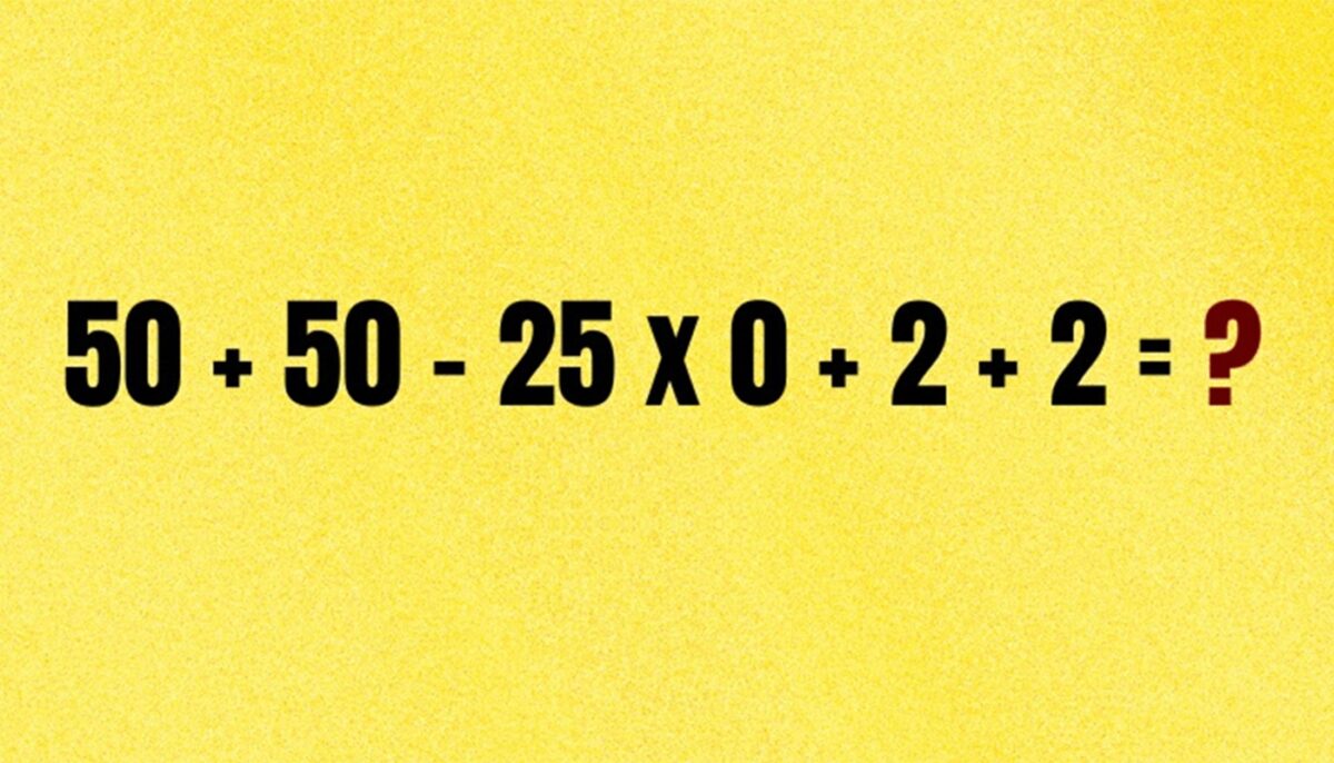 Imagine Stire Test de inteligență pentru matematicieni | Calculați: 50 + 50 – 25 x 0 + 2 + 2 = ? | 2review.ro