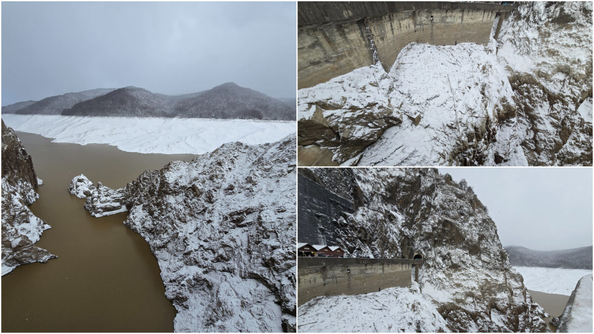 Imagine Stire Ninge ca în povești la Barajul Vidraru. Imagini de colecție cu stăvilarul golit de apă, dar acoperit de o ‘pătură’ proaspătă de omăt | 2review.ro