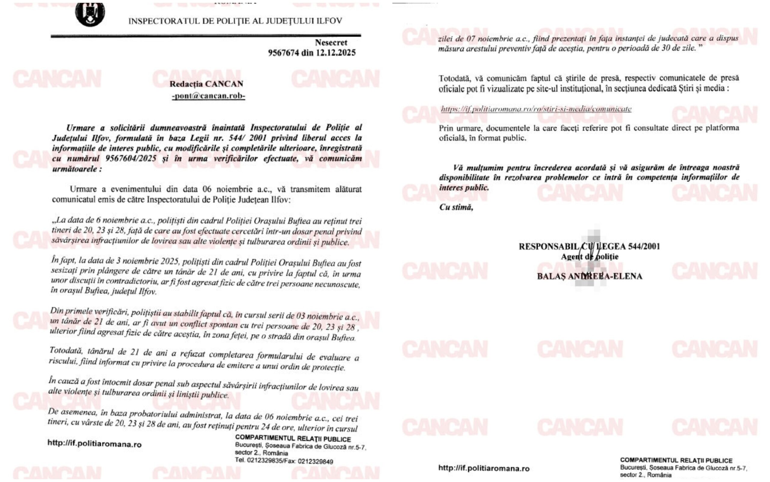 Răspuns IPJ Ilfov pentru CANCAN.RO
