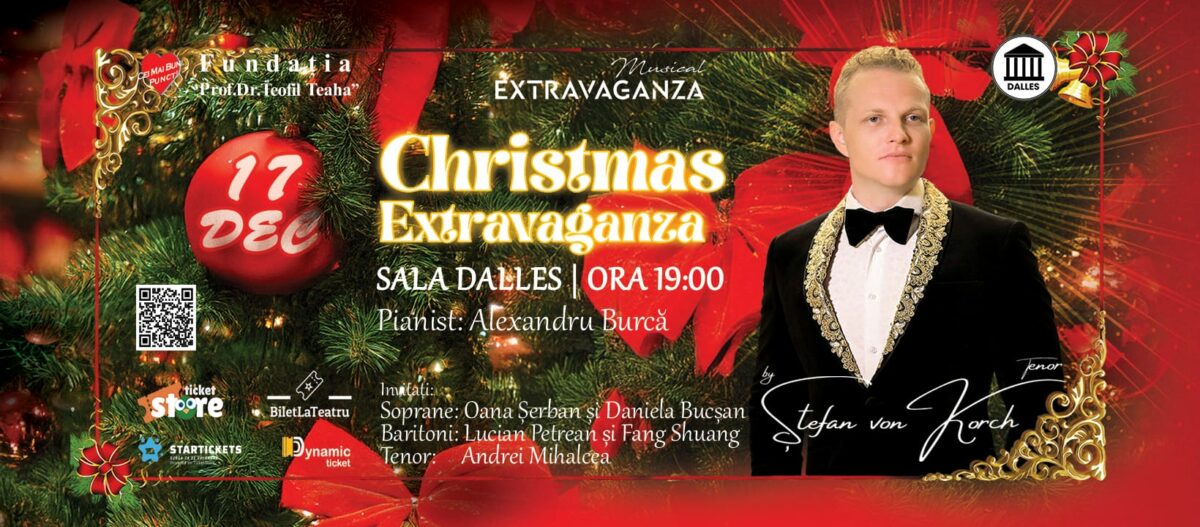 Stele ale operei se alătură tenorului Ştefan von Korch în concertul “Christmas Extravaganza” la Sala Dalles