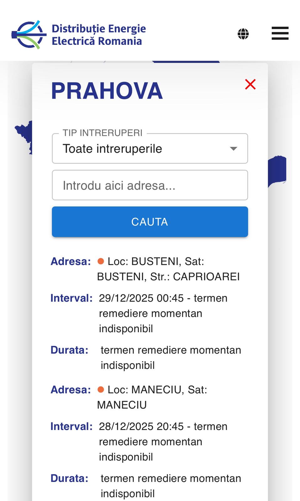 Localitățile care au rămas fără curent electric