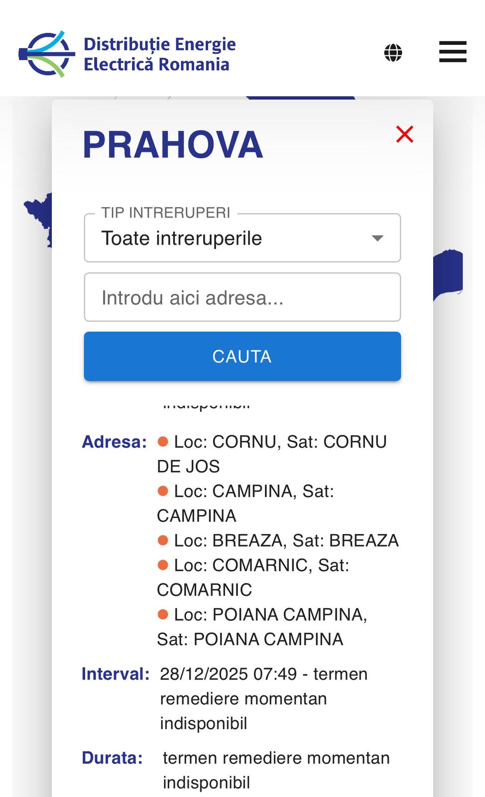 Localitățile care au rămas fără curent electric