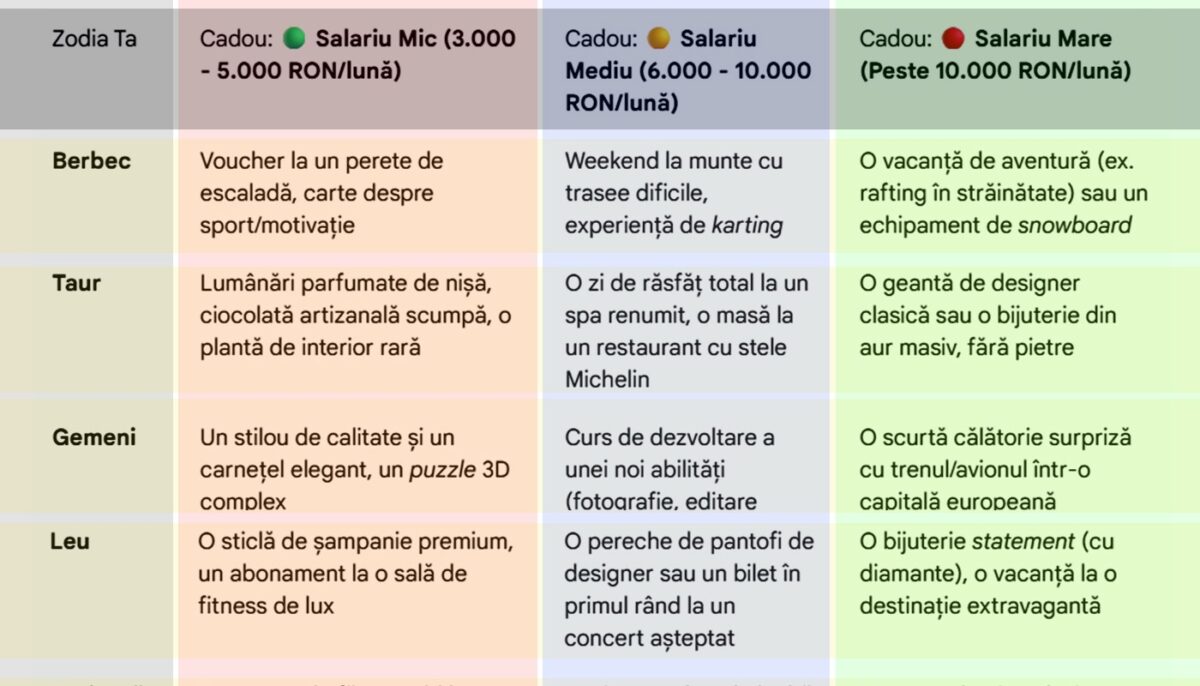 Tabel exclusiv pentru bărbați | Ce cadou să îi faci iubitei tale, în funcție de zodia ei și de salariul tău