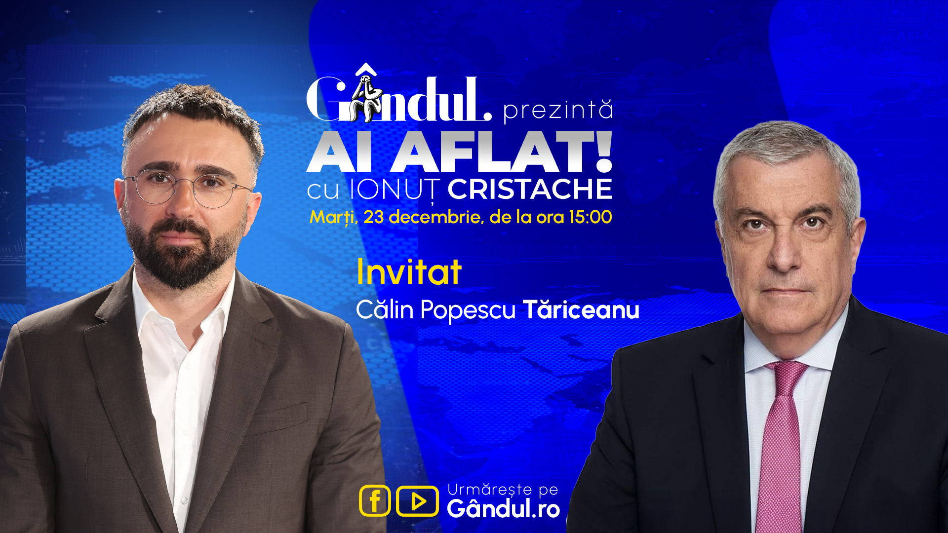 Emisiuni live pe Gândul pe 23 decembrie 2025