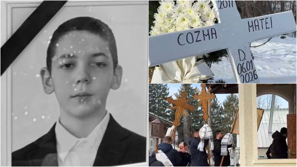 Imaginile durerii la înmormântarea lui Matei. Tatăl lui, preotul Cozma, a privit neputincios cum familia și-a luat adio de la micuț