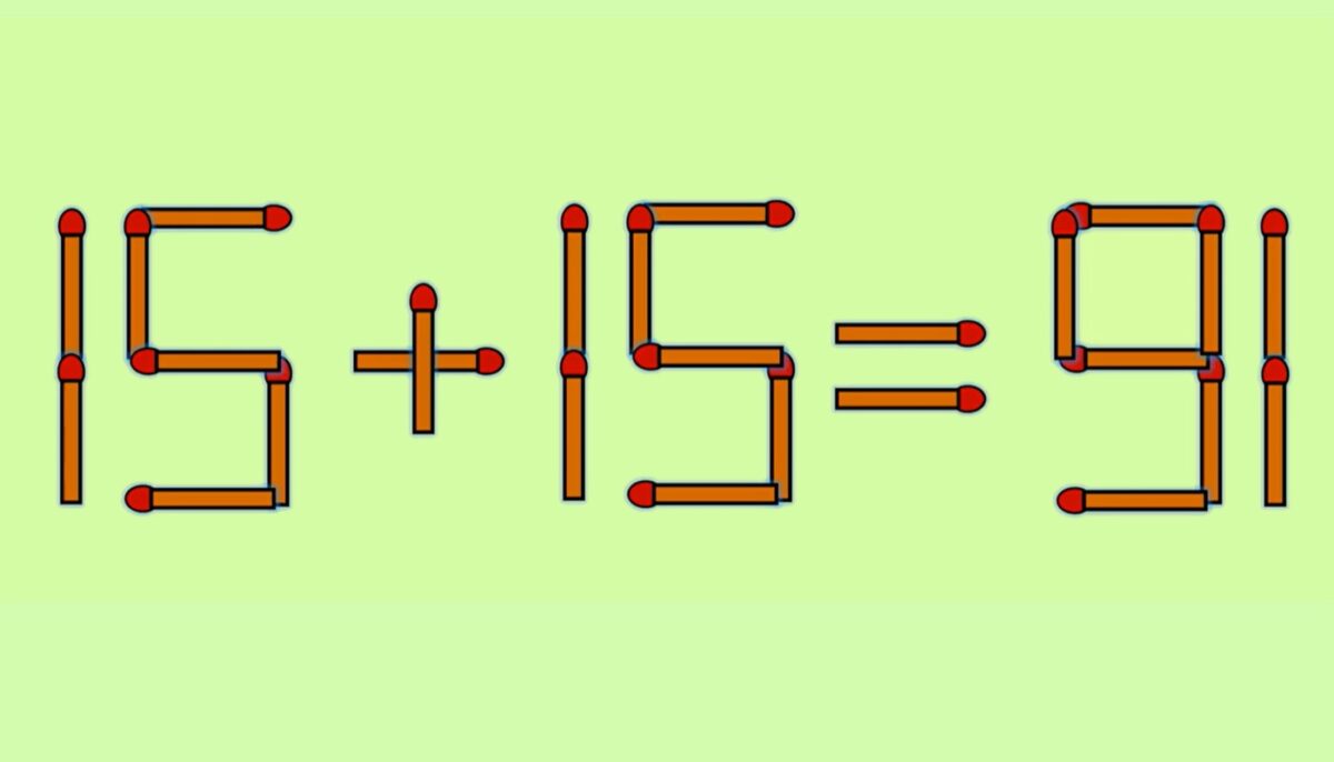 Imagine Stire Test IQ cu chibrituri | Corectați 15 + 15 = 91, mutând un singur băț | 2review.ro
