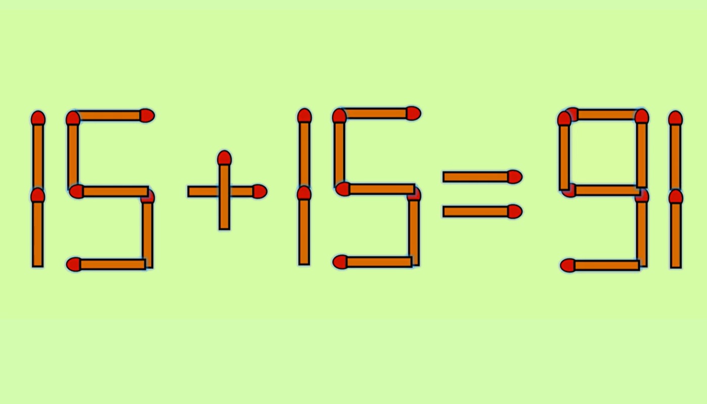 Test IQ cu chibrituri | Corectați 15 + 15 = 91, mutând un singur băț