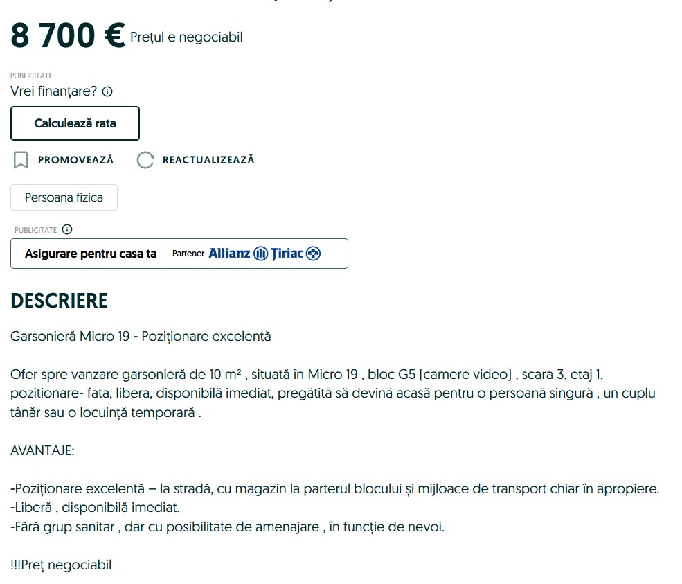 Orașul mare din România în care poți cumpăra o garsonieră cu doar 8700 de euro. Este la etajul 1/ sursă foto: OLX