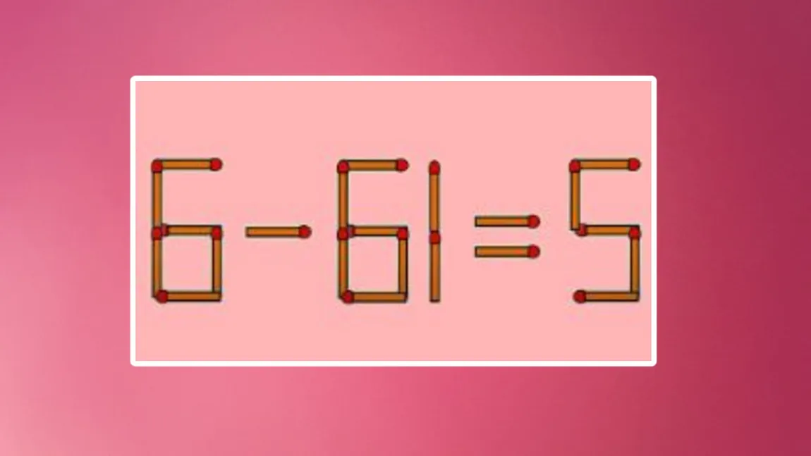 Imagine Stire Test IQ | Corectează ecuația 6 – 61 = 5. Puțini reușesc, dacă mută un singur băț de chibrit | 2review.ro