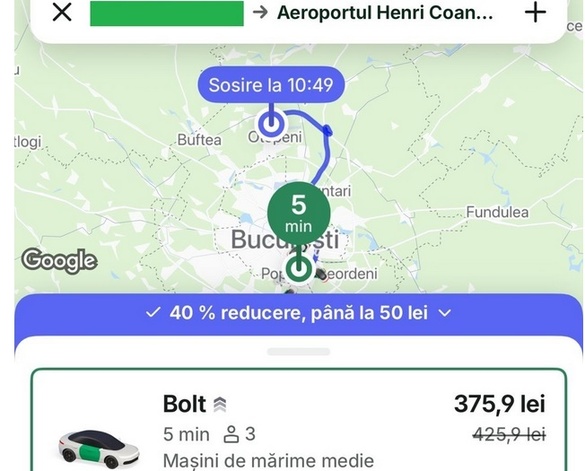 Prețuri Bolt. SURSA FOTO: Facebook