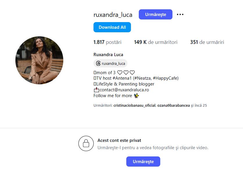 Ruxandra Luca nu mai are profil public, ci l-a pus pe privat