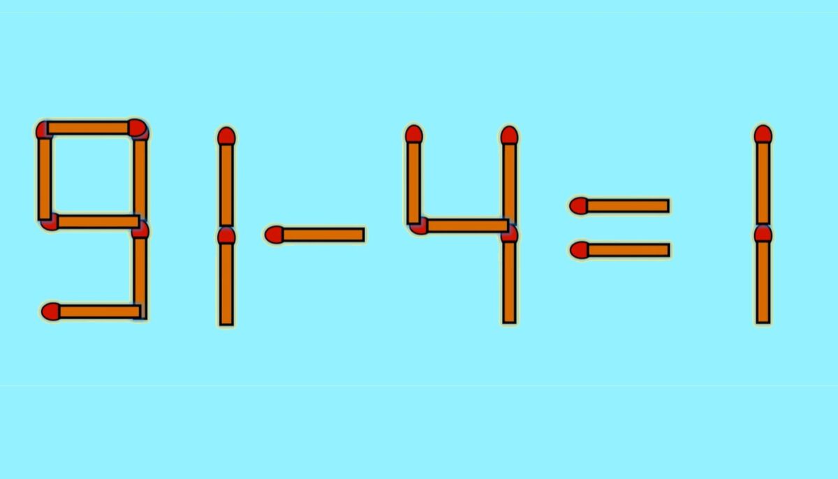 Imagine Stire Test IQ exclusiv pentru genii | 91-4=1 e greșit. Pentru a corecta egalitatea, mutați un singur chibrit | 2review.ro