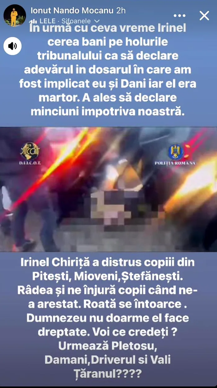 Postare făcută de Nando/SURSA FOTO: Ionuț Nando Mocanu