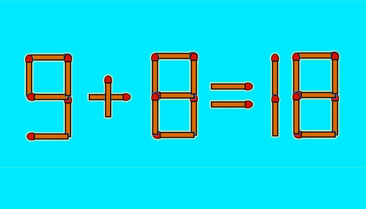 Imagine Stire Test IQ cu chibrituri | Corectați 9 + 8 = 18, mutând un singur băț | 2review.ro