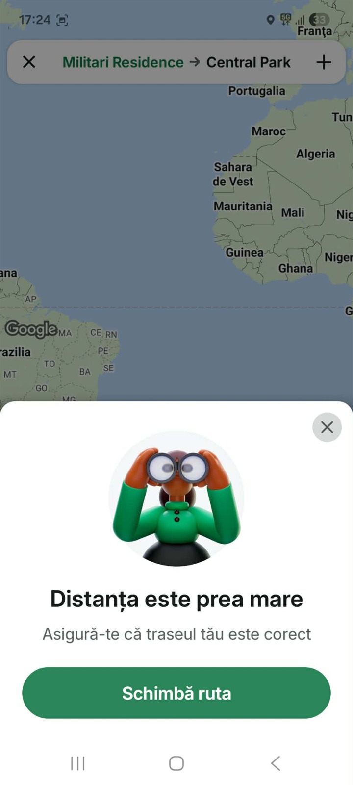 Ce mesaj a primit un client BOLT care a comandat o cursă din Militari în New York