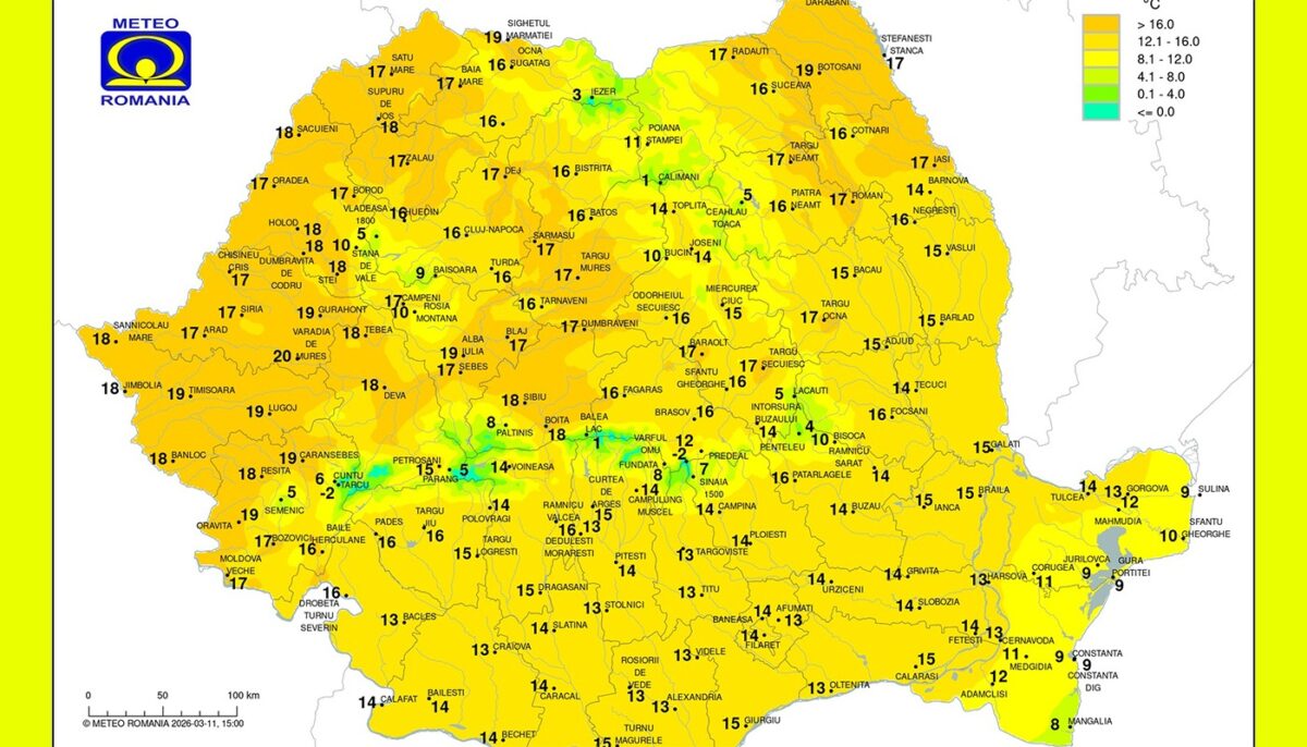 Polul căldurii în România. Singura localitate cu temperaturi de 20 grade Celsius, potrivit meteorologilor ANM
