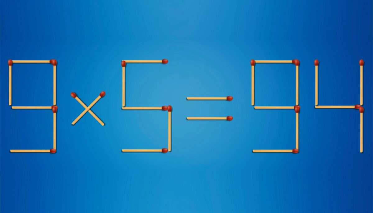 Imagine Stire Test IQ cu chibrituri | Corectați 9 x 5 = 94, mutând un singur băț | 2review.ro