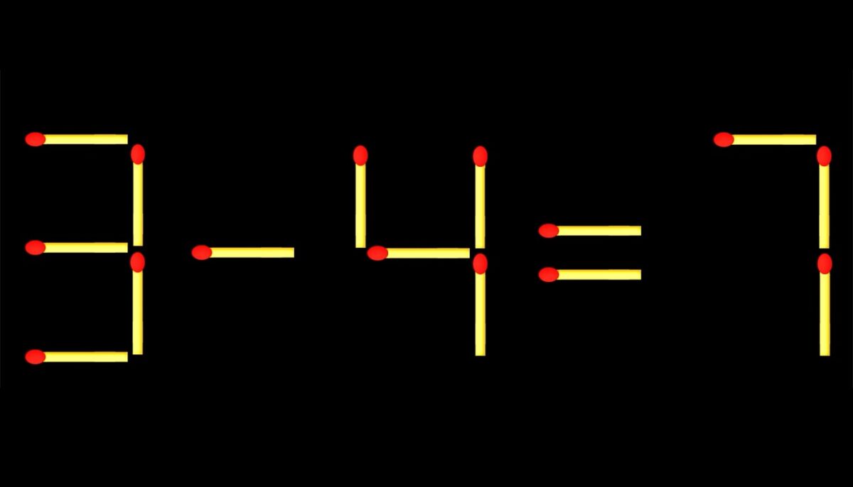 Imagine Stire Test IQ exclusiv pentru genii | 3-4=7 este greșit. Pentru a corecta egalitatea, mutați un singur chibrit | 2review.ro