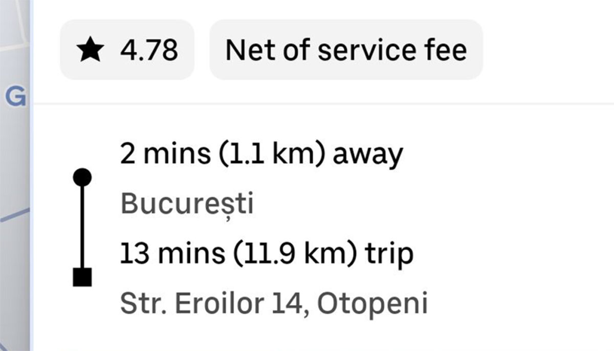 Imagine Stire Cât a plătit un client pentru o cursă Uber de 12 km, din București până la Aeroportul Otopeni. Când a văzut tariful, a crezut că dă aplicația erori | 2review.ro