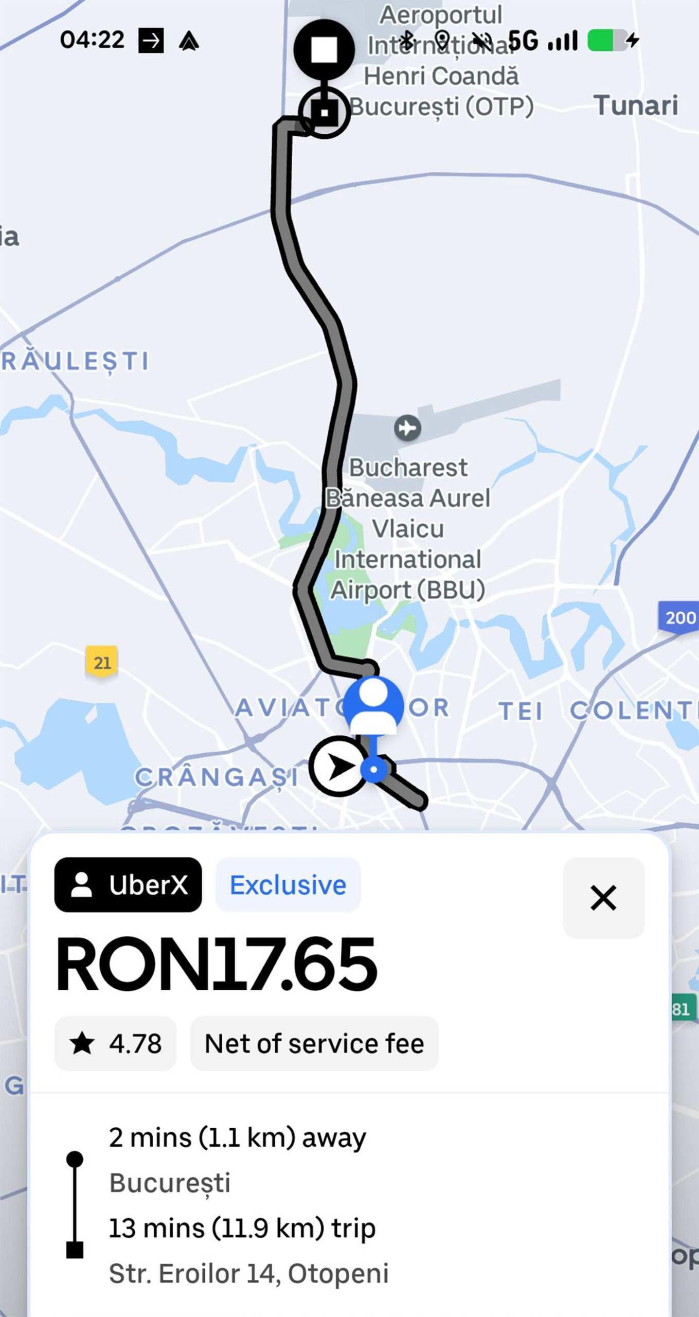 Cât a plătit un client Uber pentru ruta București - Aeroport Otopeni /Foto: Facebook