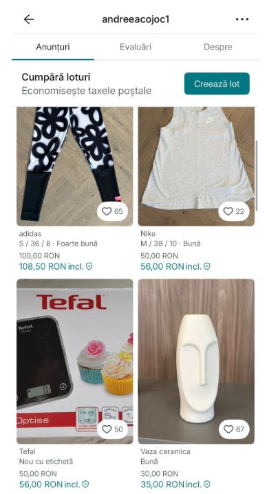 O parte dintre articolele pe care Andreea le vinde pe Vinted