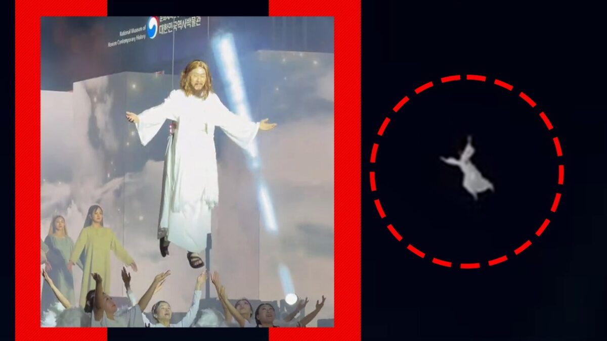 Parada de Paște din Seul devine virală după un moment spectaculos: un actor ridicat cu macaraua a recreat „înălțarea” lui Iisus la ceruri