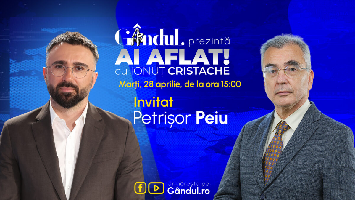 Imagine Stire „Ai Aflat! cu Ionuț Cristache” începe marți, 28 aprilie, de la ora 15.00, live pe Gândul. Invitat: Petrișor Peiu | 2review.ro