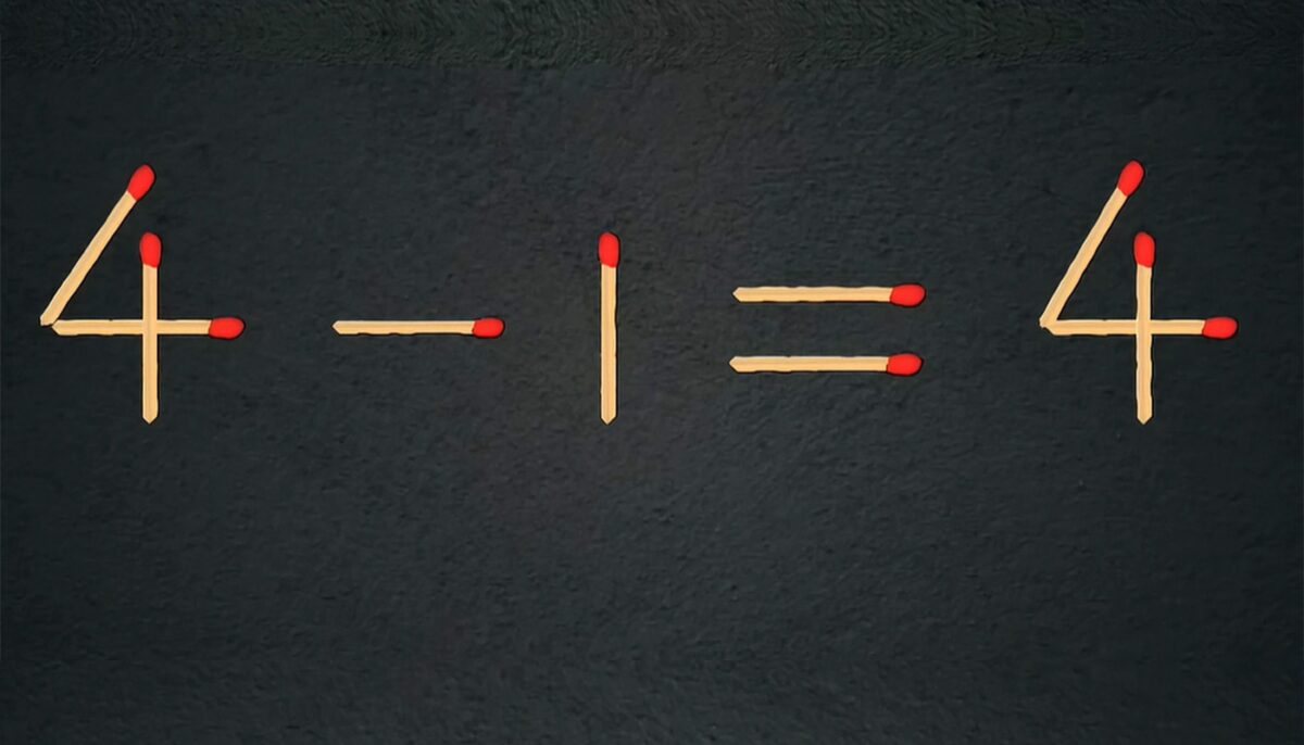 Imagine Stire Test IQ exclusiv pentru genii | 4-1=4 este greșit. Pentru a corecta egalitatea, mutați un singur chibrit | 2review.ro