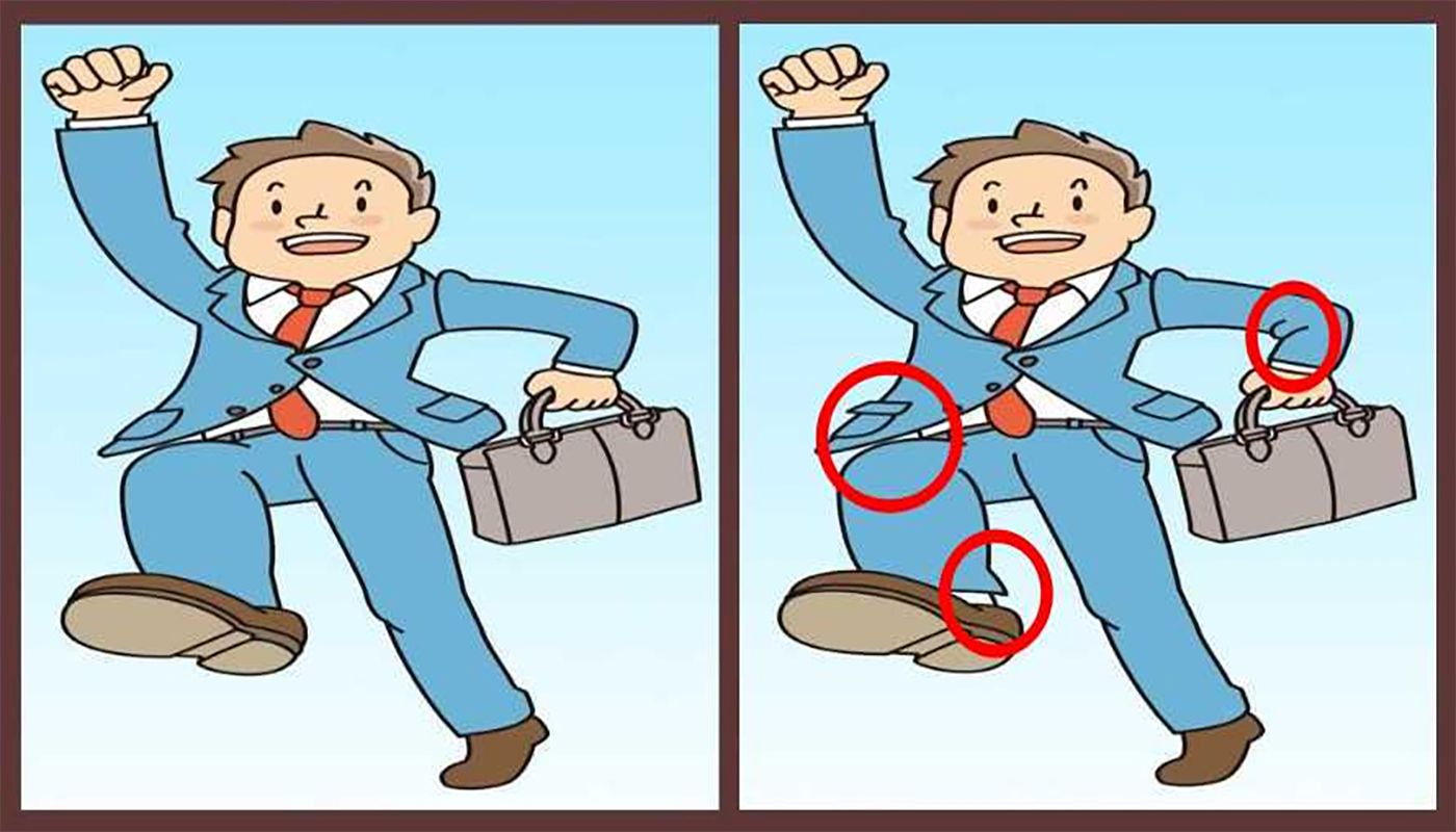 Test de logică | Identificați toate cele 3 diferențe dintre bărbatul din stânga și cel din dreapta!