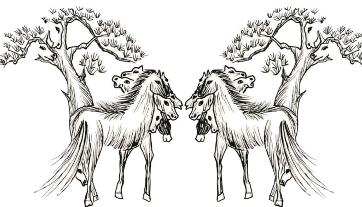 Imagine Stire Test IQ exclusiv pentru genii | Câți cai apar, în total, în această iluzie optică simetrică? | 2review.ro