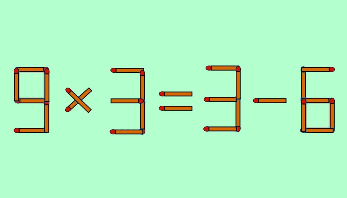 Imagine Stire Test IQ exclusiv pentru genii | 9×3 = 3-6 este greșit. Pentru a corecta egalitatea, mutați un singur chibrit | 2review.ro