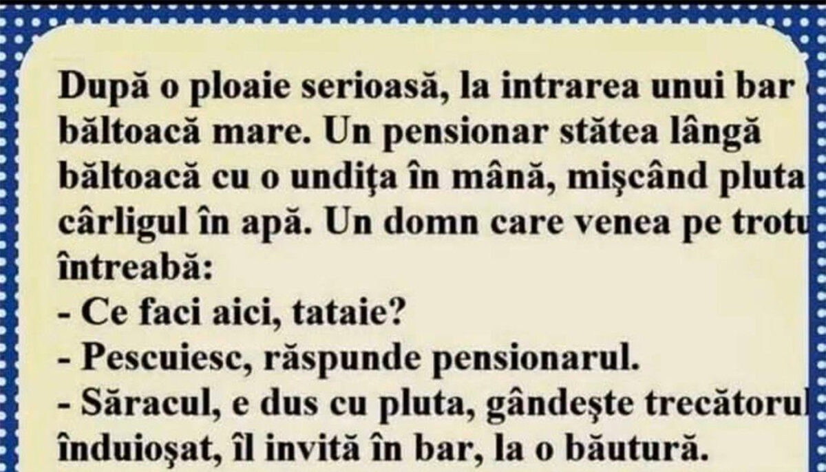 Imagine Stire BANCUL ZILEI | Pensionarul și ploaia | 2review.ro