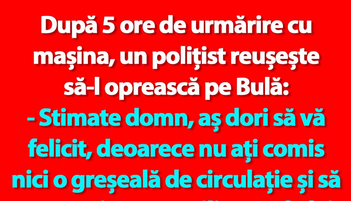 Imagine Stire BANC | După 5 ore de urmărire cu mașina, un polițist reușește să-l oprească pe Bulă | 2review.ro