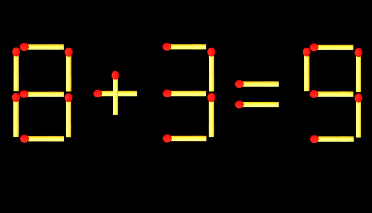 Imagine Stire Test de inteligență | Mutați un singur chibrit pentru a corecta 8 + 3 = 9 | 2review.ro
