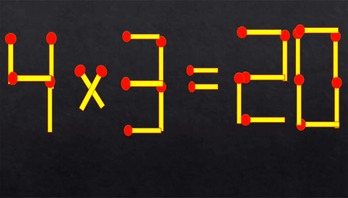 Test IQ exclusiv pentru genii | 4 x 3 = 20 este greșit. Pentru a corecta egalitatea, mutați un singur chibrit