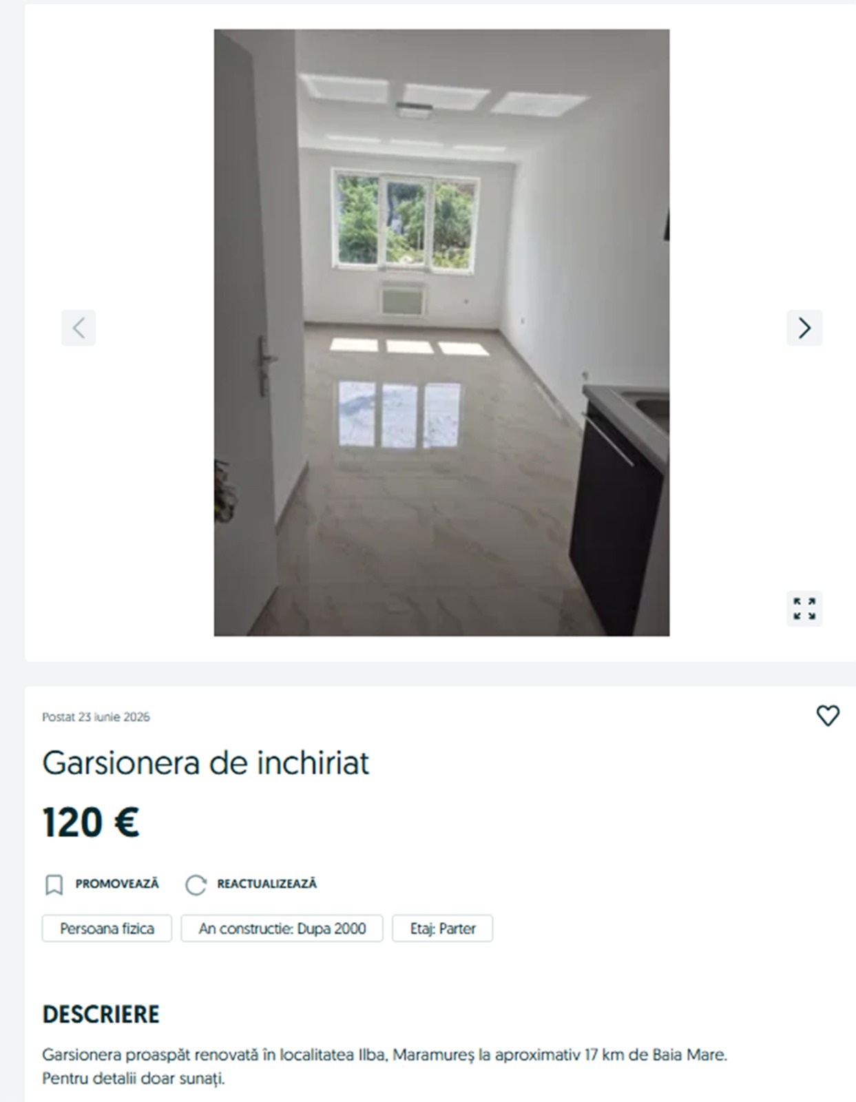 Localitatea din România în care o garsonieră proaspăt renovată se închiriază cu doar 120 euro/lună