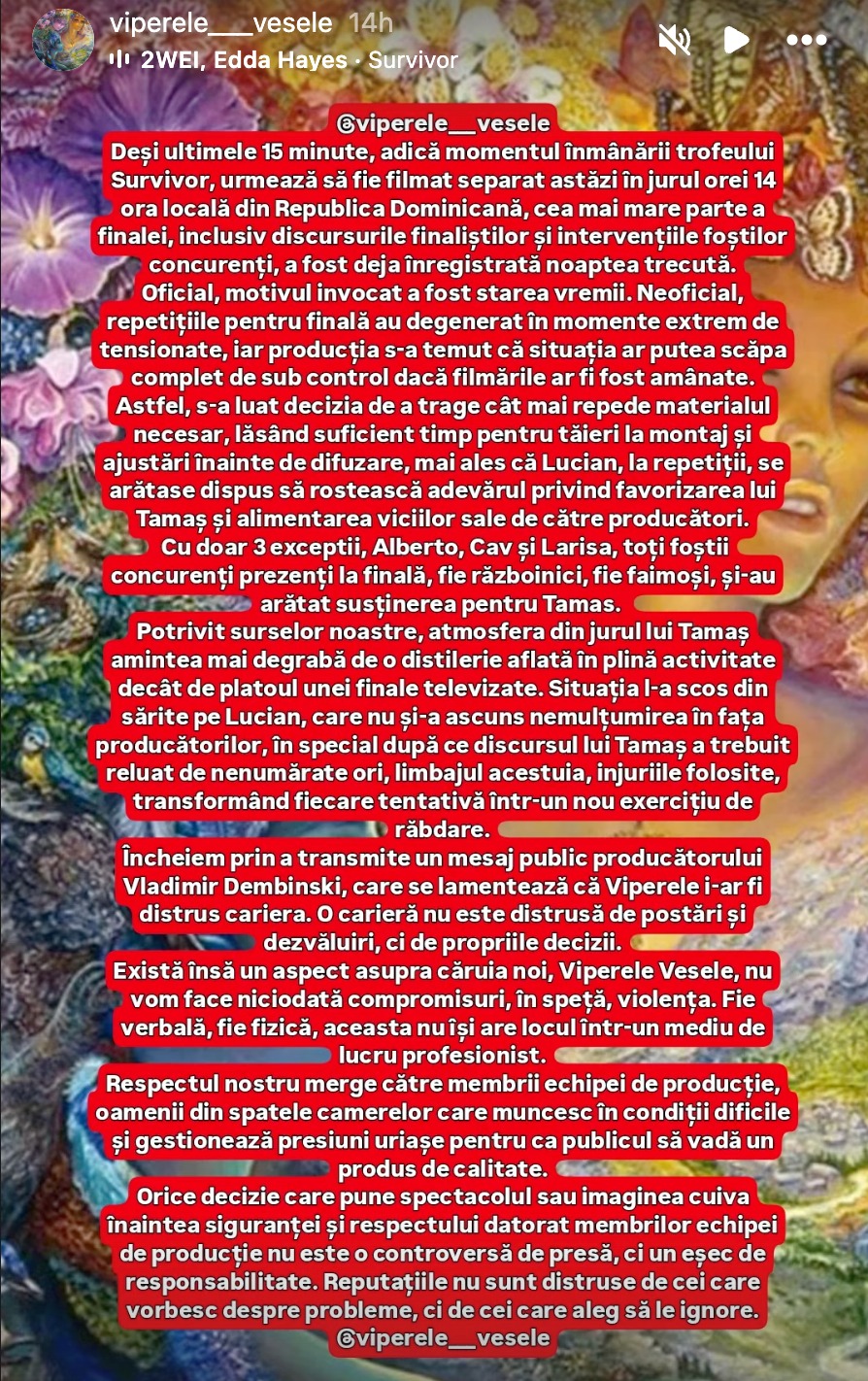 Survivor atacată de Viperele Vesele/ sursa foto: instagram