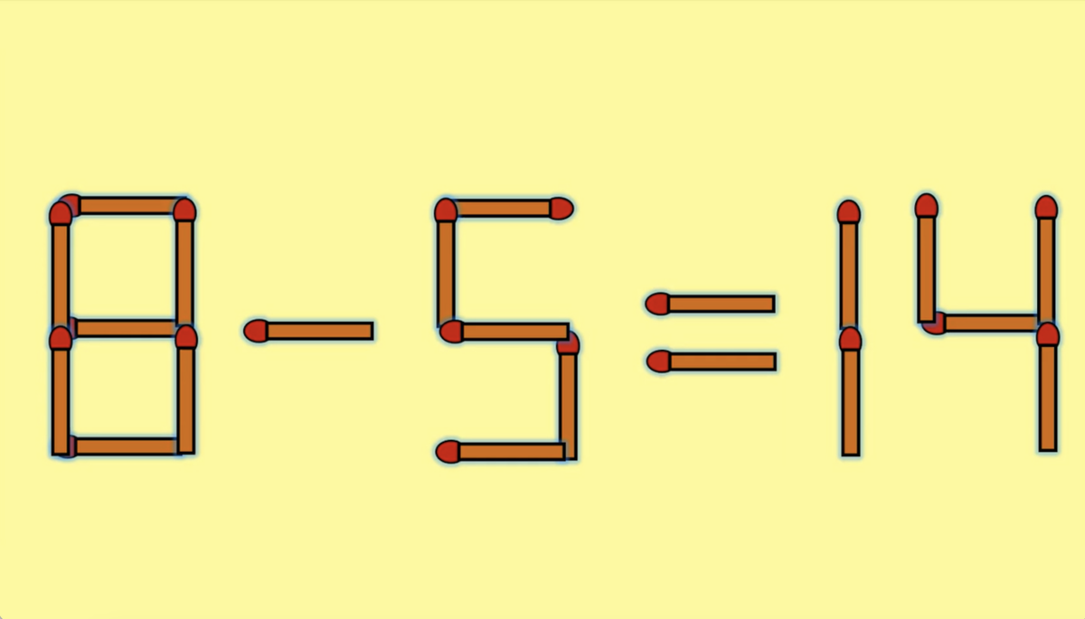 Test de inteligență | Mutați un singur chibrit pentru a corecta 8 – 5 = 14