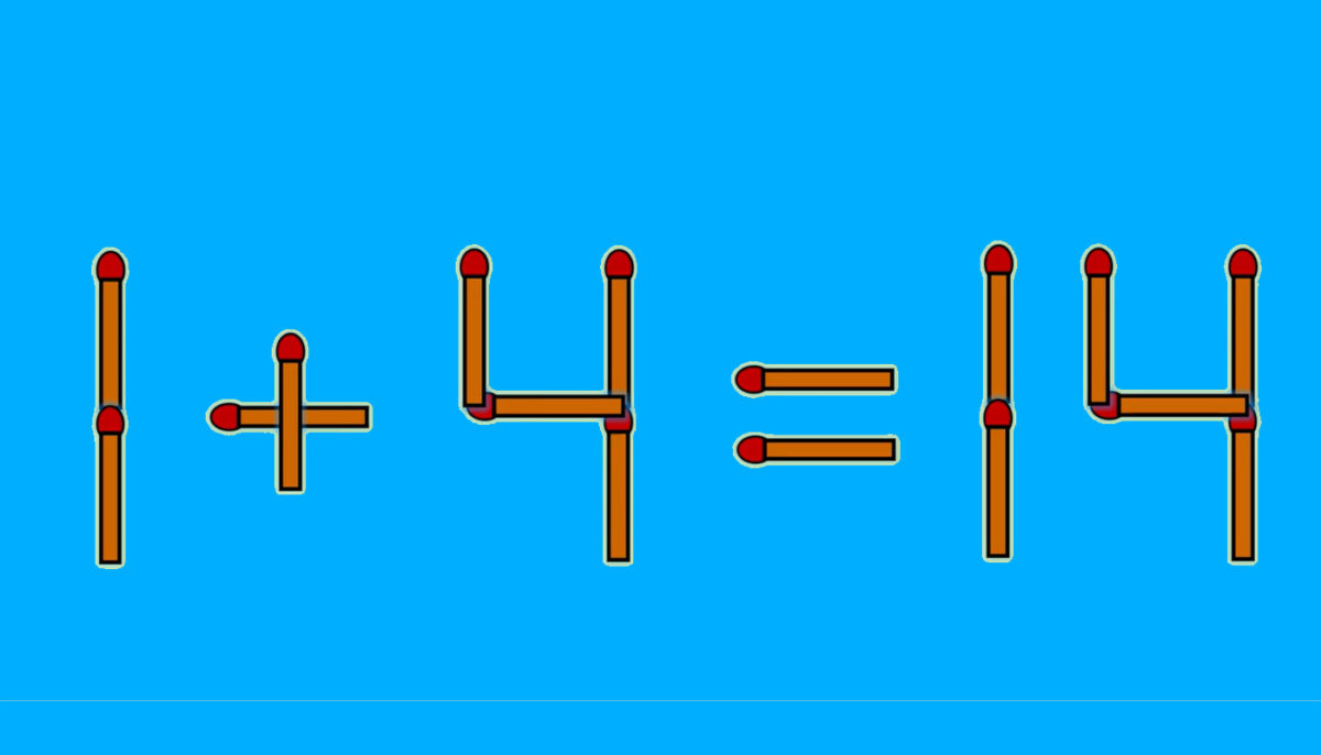 Test IQ cu chibrituri | Corectați 1 + 4 = 14, mutând două bețe