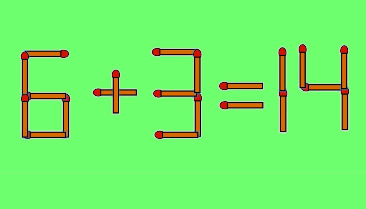 Test IQ cu chibrituri | Corectați 6 + 3 = 14, mutând un singur băț