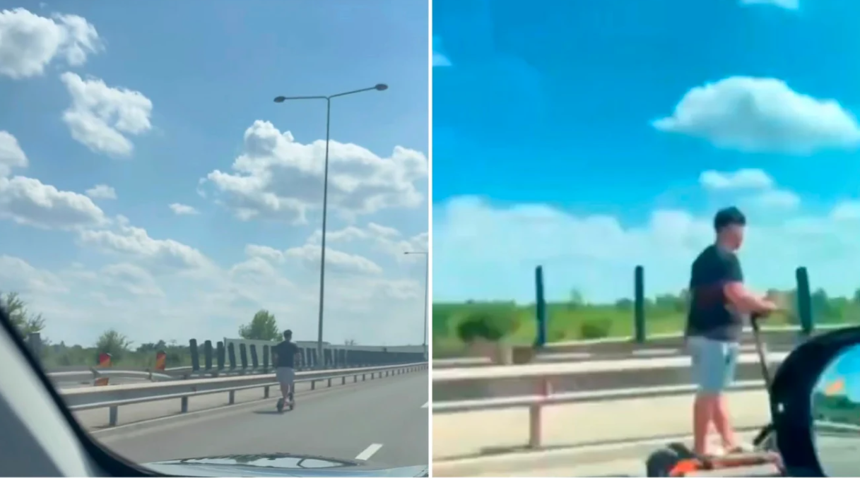 Tânăr filmat cu trotineta pe autostradă, riscând o tragedie