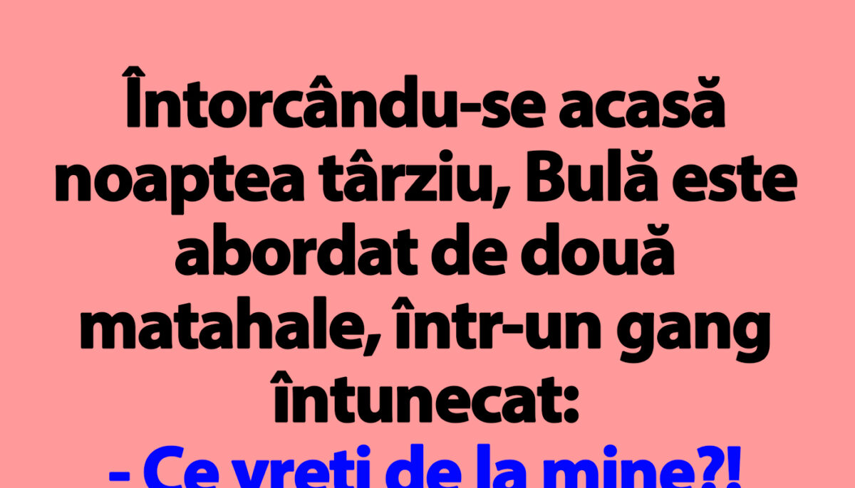 BANC | Întorcându-se acasă noaptea târziu, Bulă este abordat de două matahale