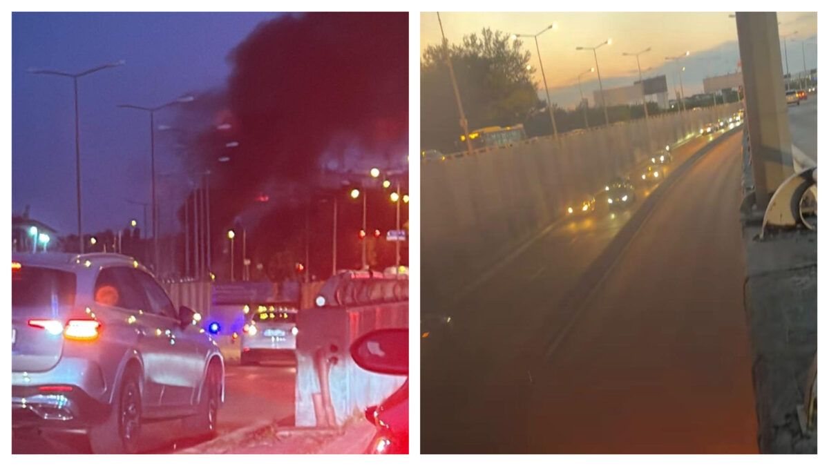 Pasajul Băneasa, blocat de un incendiu violent. O mașină a explodat după ce a luat foc