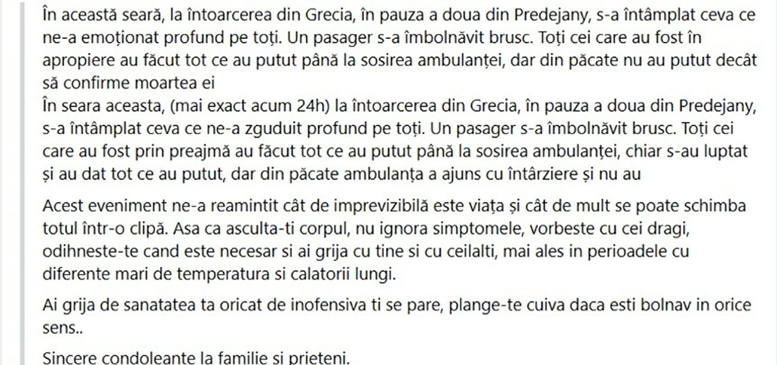 O turistă a murit în timp ce se întorcea din Grecia. Medicii nu au mai putut să o salveze