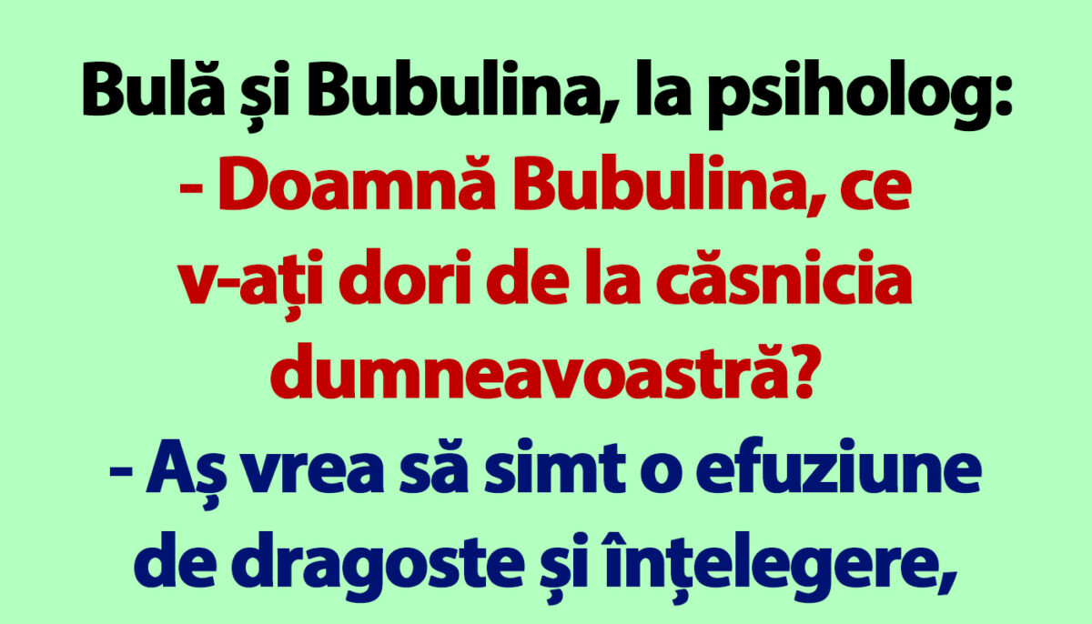 BANC | Bulă, Bubulina și psihologul conjugal