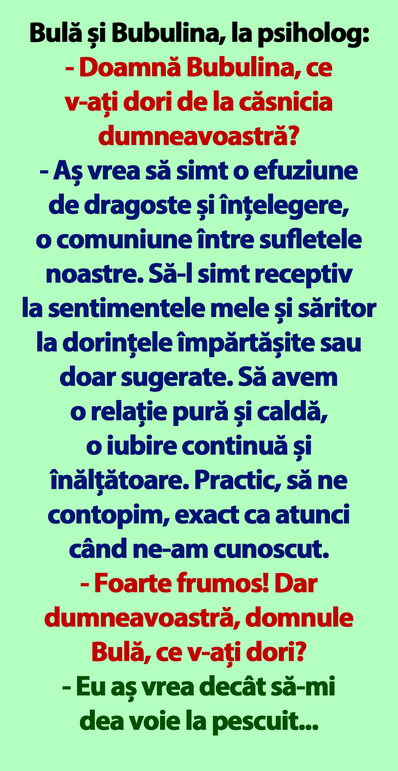 BANC | Bulă, Bubulina și psihologul conjugal
