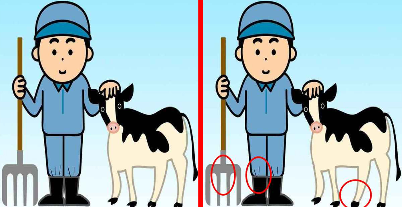 Test de logică | Identificați 3 diferențe între fermierii din cele două imagini!