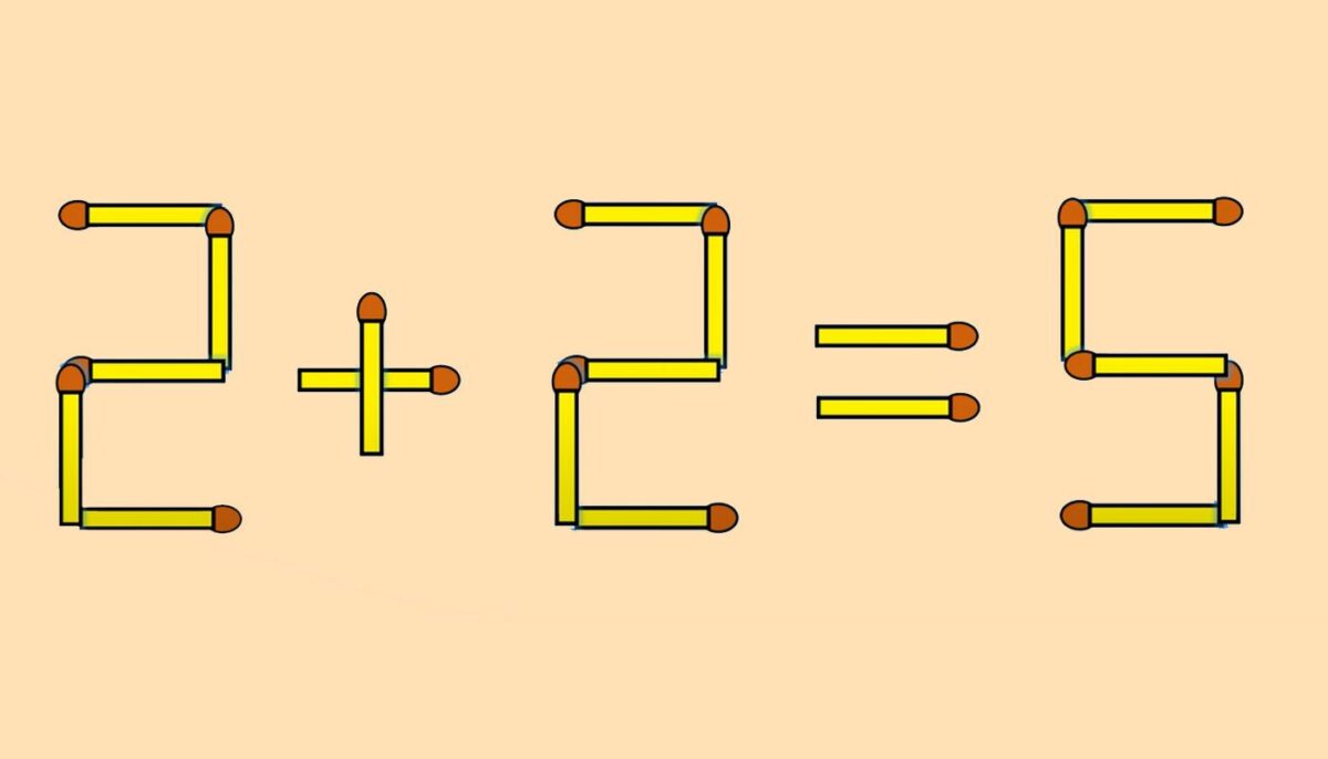 Test de inteligență | Mutați un singur chibrit pentru a corecta 2 +  2= 5