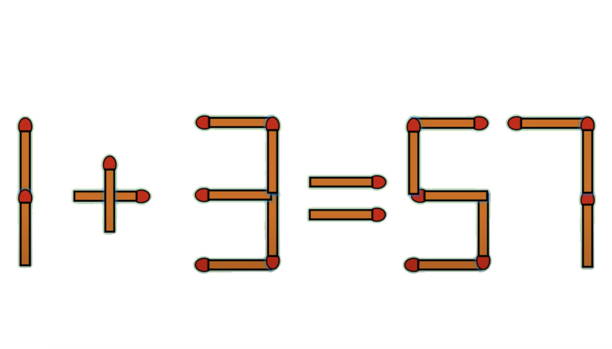 Test de inteligență | Mutați un singur chibrit pentru a corecta 1 + 3 = 57